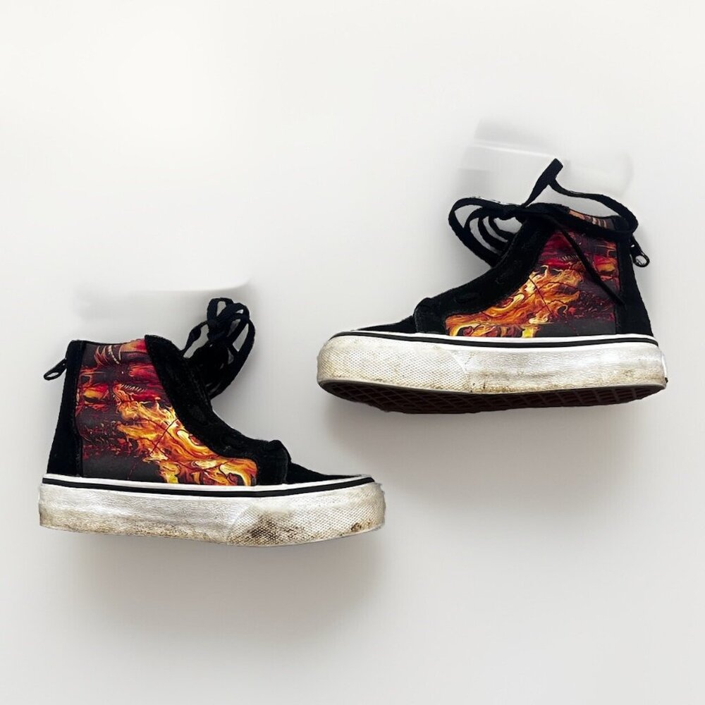 VANS SK8-MID REISSUE V DRAGON FLAMES Skater Shoes Boys KIDS Youth Size 10.5